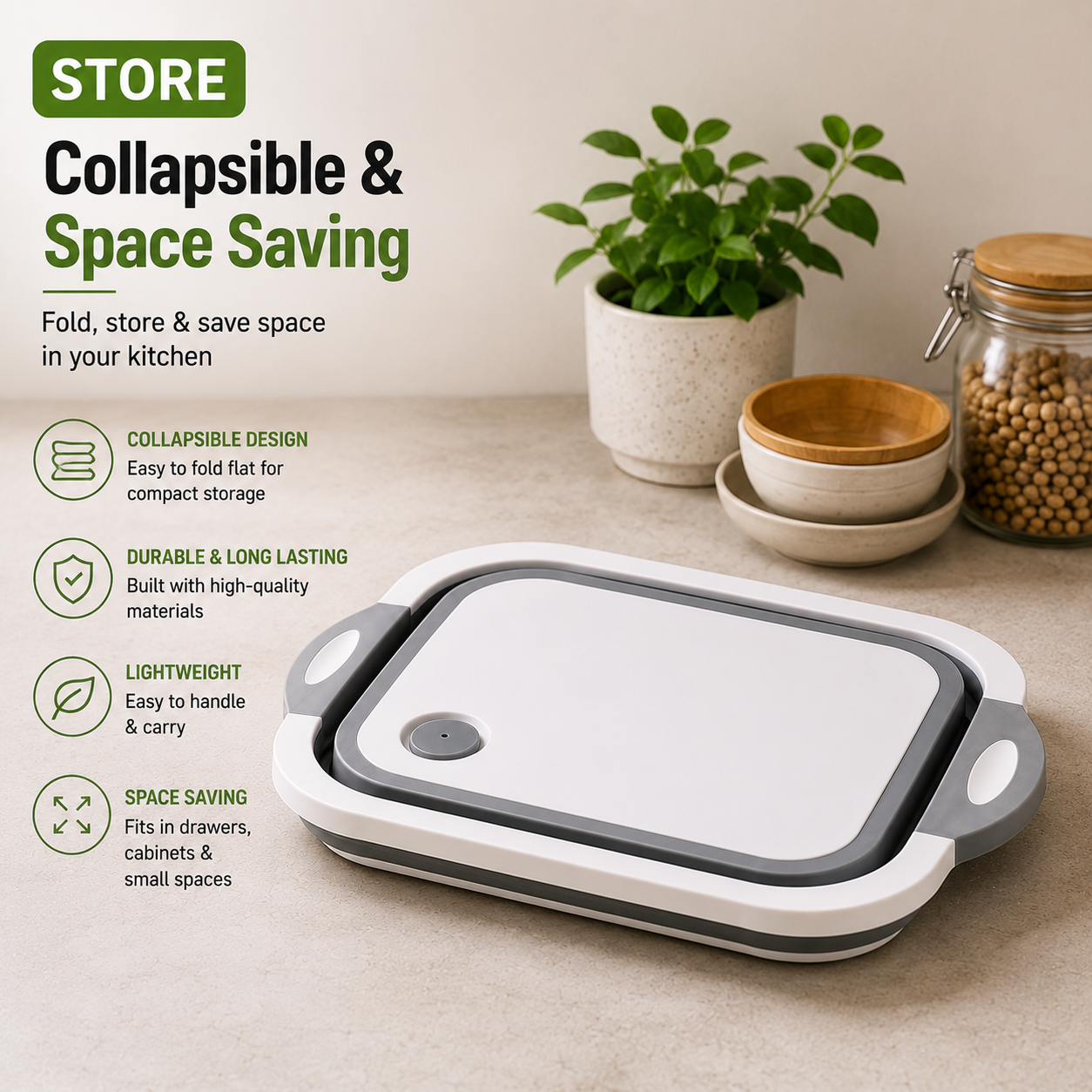 🥗Collapsible Cutting Board with Dish Tub Basket