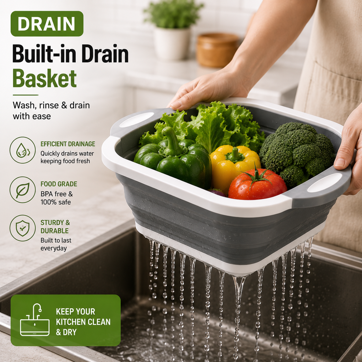 🥗Collapsible Cutting Board with Dish Tub Basket